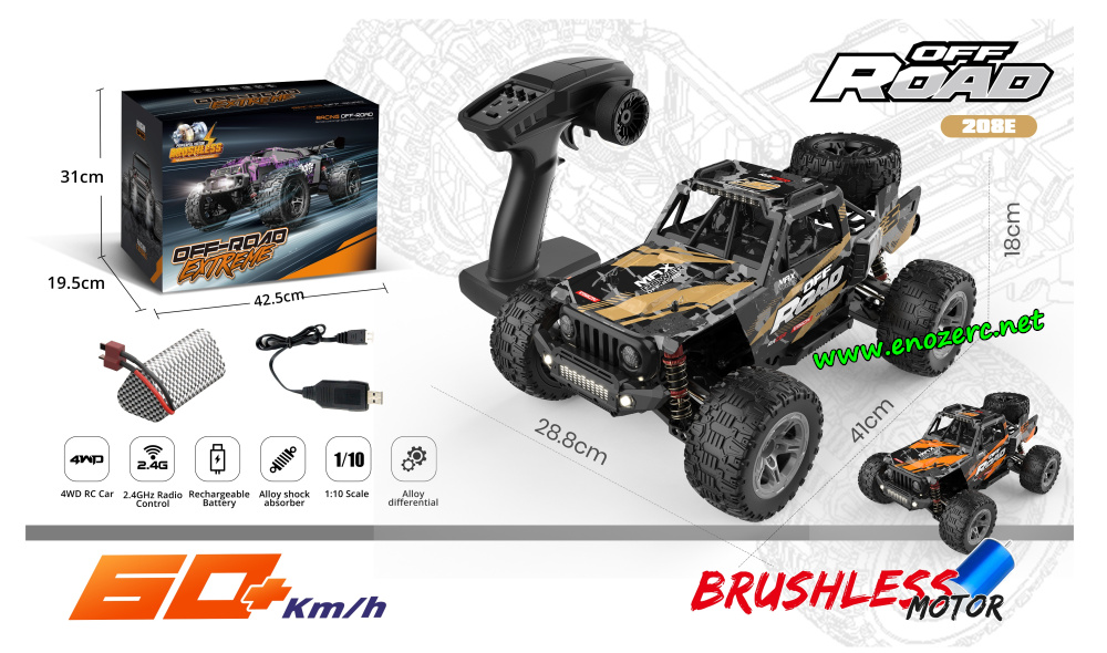 ENOZE 208E 1/10 Brushless All Terrains Off-Road RC Truck, Top Speed 60km/h